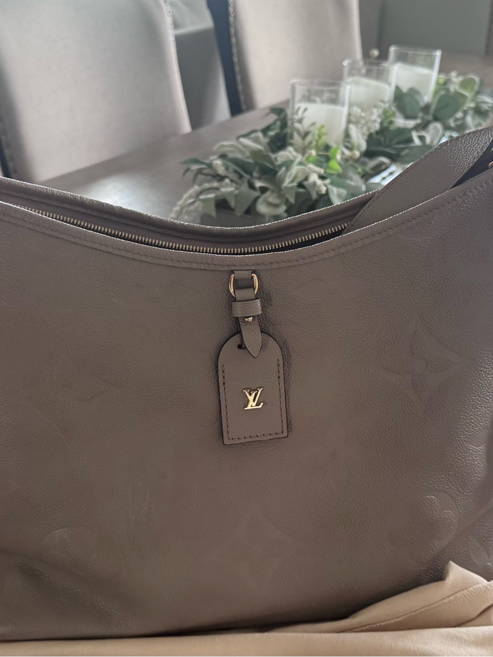 Louis Vuitton Taupe Embossed Monogram Hobo Shoulder Bag with Gold Hardware